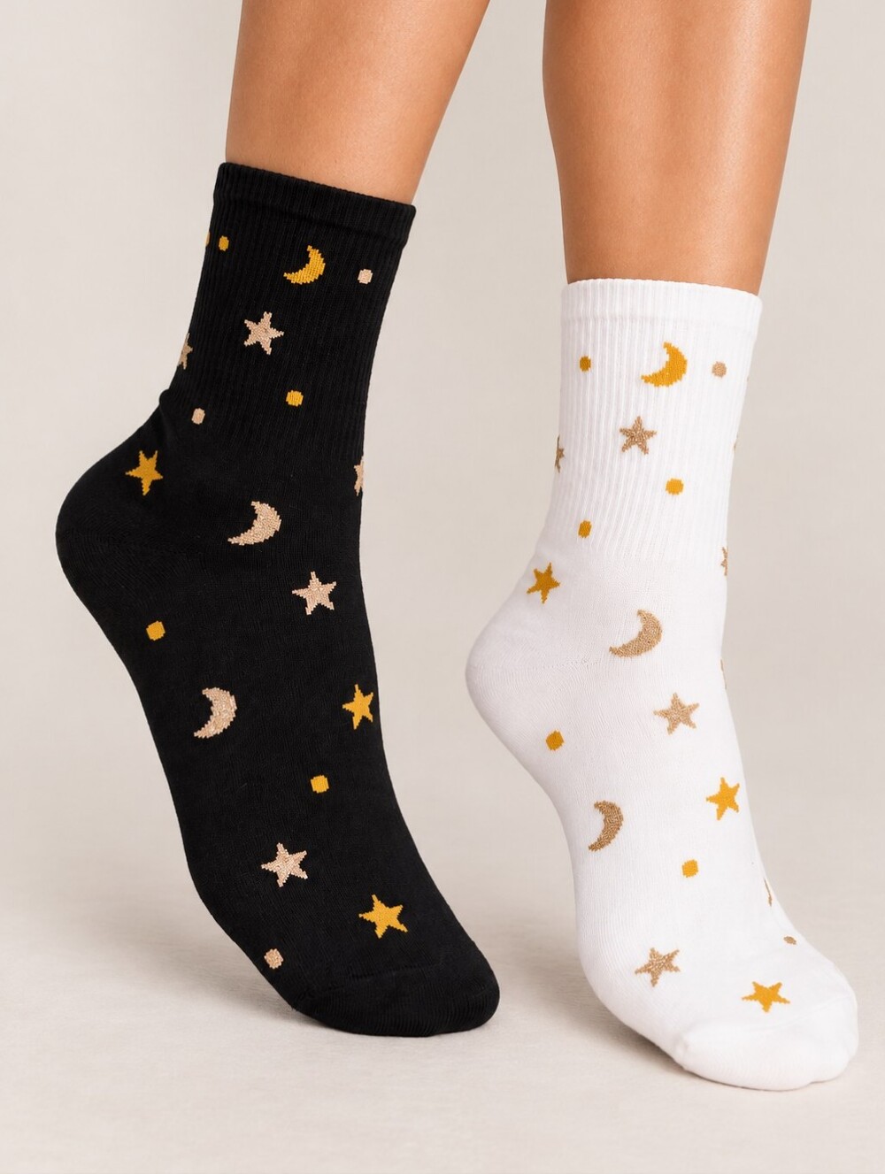 Celestial Moon Star Crew Socks Black or White NWOT Rainbow Unicorn Surprise